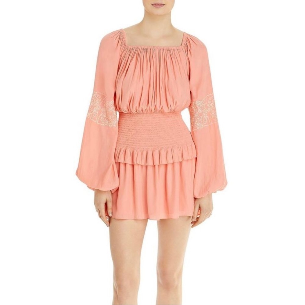 Ramy Brook Marianne Smock Waist Long Sleeve Mini Dress Size XS